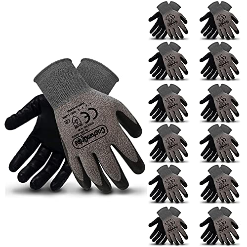 Customgrips By Siso Safety Cut Resistant Work Gloves Span-Nylon Liner, Level 4 Abrasion Resistance, Nitrile Foam Palm Coated For Utility Grade. Superior Grip Power On Oily & Wet Environment [Xx-Large,12 Pairs] #TOP1