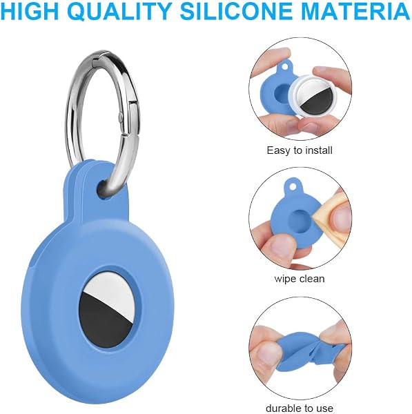 Ainiv Protective Case for AirTag, 1PC Thick Silicone Keyring Case Compatible with Apple Airtag, Durable Protective Holder Cover with Anti-Lost Key Ring, Pet Collar Locator Tracker Cover - 2