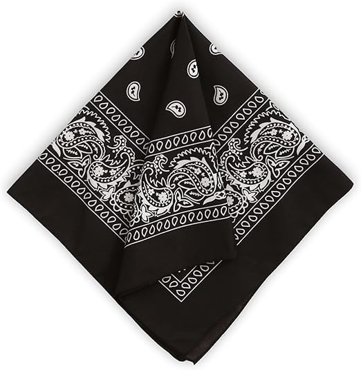 Black Western Bandanas, Bulk Classic Cowboy Theme Neck Scarf for Party Favors, Headband Paisley Cowboy Bandana Scarf Handkerchief for Women Men (22 x 22 Inches)