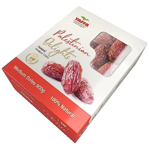 Palestinian Delights Delicious and Juicy Medjool Dates Grade 2 Medium (Box of 900g) | All Natural No Added Sugar Free from Additives Sustainably Grown and Hand-Picked Palestinian Dates