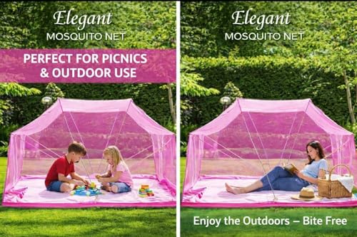 Image of Elegant Premium Cotton Mosquito Net for Qween Size Bed(5x6 Feet Pink) | Foldable Machhardani with High-Density Mesh & Washable