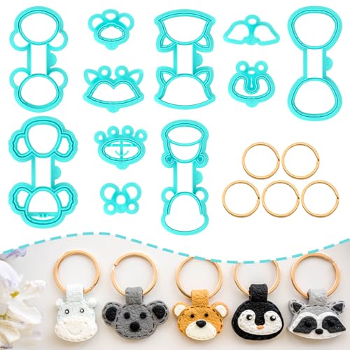 TAINSKY Animals Keychain Polymer Clay Cutter, Cute Polymer Clay Keychain Cutters, Boho Clay Cutters for Polymer Clay Jewelry, 11 Shapes Keychain Cutter, Penguin Polymer Clay Earring Cutters-A