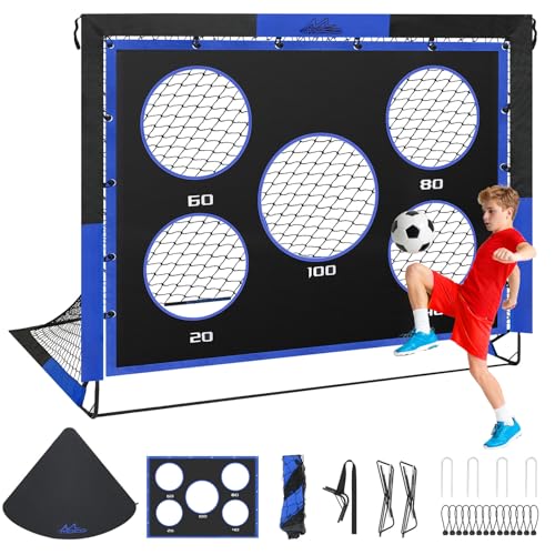 MoKo Fußballtore für den Garten, 150×120 cm Großes Pop-up-Tornetz mit Zieltafel, Tragbare Fußballtrainingsausrüstung für Kinder zum Üben, Outdoor-Sportspiel, Schwarz+Blau