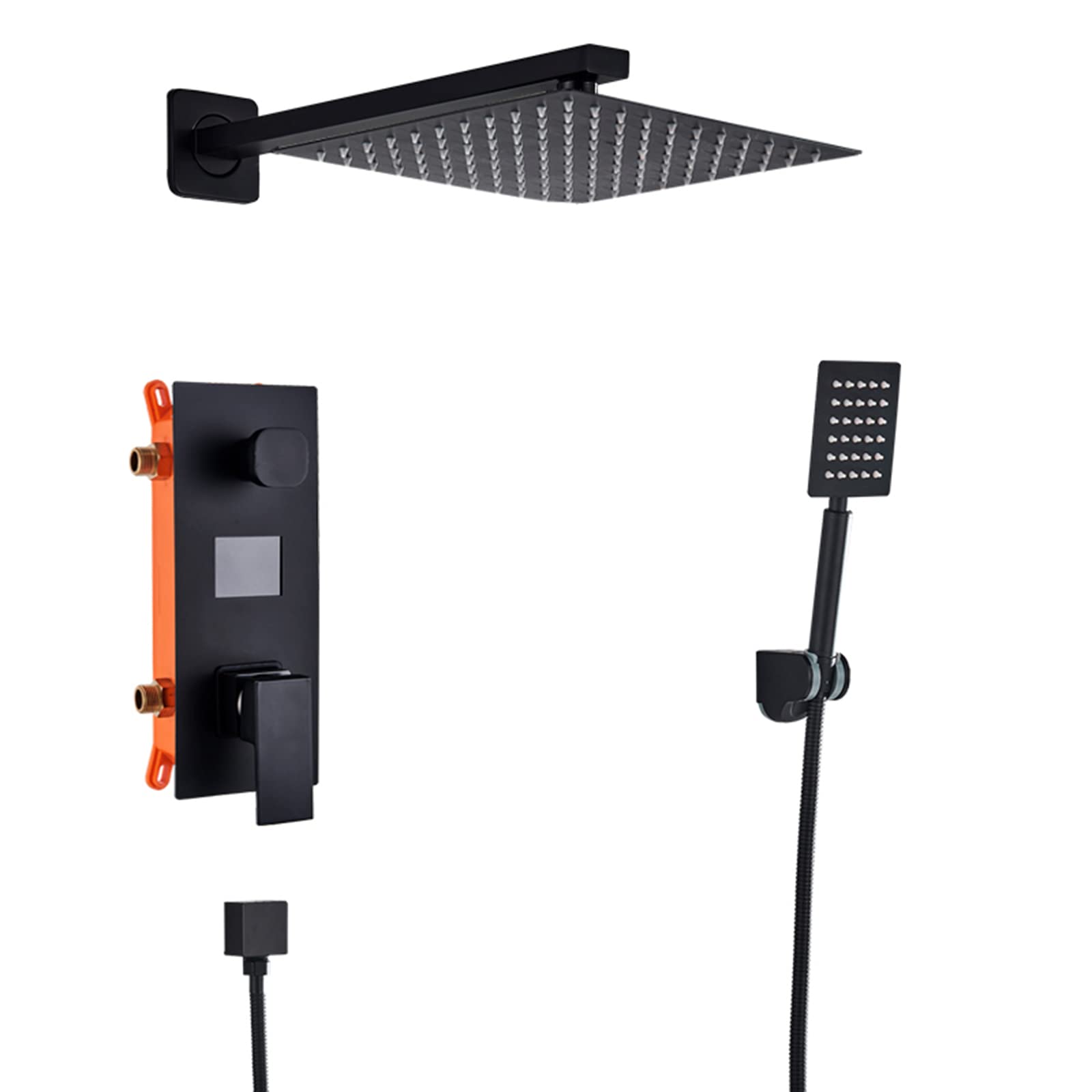 GLJTUO Shower System Digital Display Concealed Shower Faucet Set Matt Black Shower Combo Set with Hand Shower and Waterfall Rainfall Shower Head,size_name-10 Inch