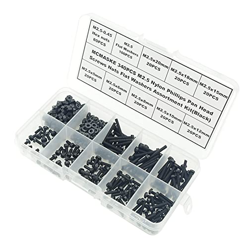 Nylon Screws Assortment Kit for M2.5 Phillips Pan Head - Black - 5mm to 20mm
