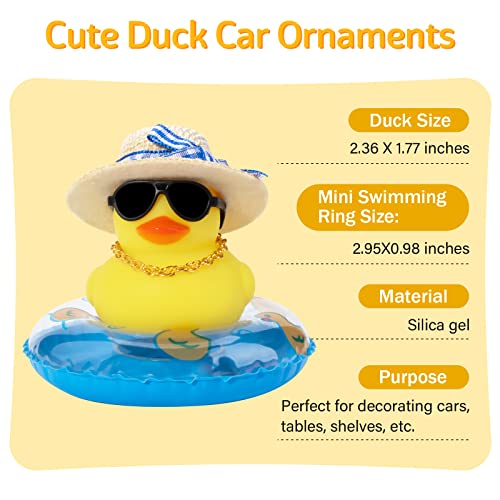 Image of wonuu Car Rubber Duck, Yellow Duck Decoration Dashboard with Sun Hat Swim Ring Necklace Sunglasses for Car Dashboard Decorations