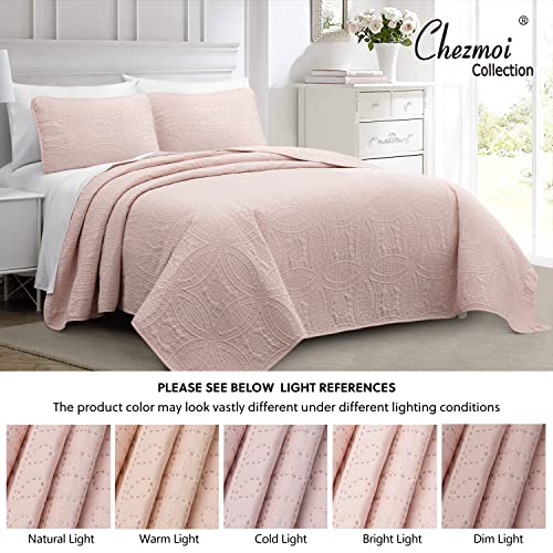 Image of Chezmoi Collection Austin 3-Piece Oversized Bedspread Coverlet Set (Queen, Blush)
