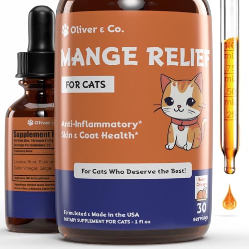 Natural Mange Treatment Cats - Feline Mange Treatment - May Help to Reduce Dry Itchy Red Skin & Much More - Cat Immune Support - Cat Dandruff Treatment - 1 fl oz - Chicken Flavor