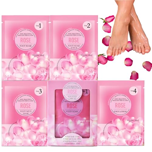 Rose Jelly Pedicure Kit Foot Soak Set - Foot Spa Soak Salt Scrub Intensive Softening Exfoliating Moisturizing,Mud Mask,Urea Cream Lotion for Women and Men,Spa Gift for Pedicure