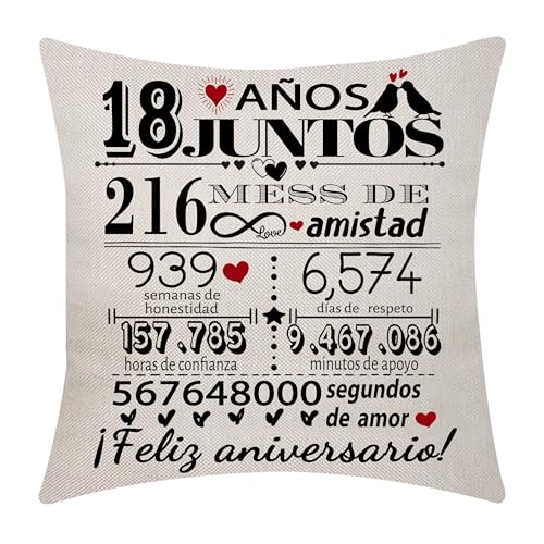 18 aniversário de casamento capa de almofada 18 x 18 polegadas 18 anos de casamento presente de casamento lembranças decoração presente para casais pais marido esposa mãe pai amigos aniversário de