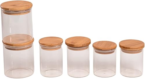 Miniatura 6 de OIKOS Tarros de almacenamiento de vidrio herméticos con tapa de bambú | Tarros multiusos, tarros de caramelo, recipientes de alimentos secos,