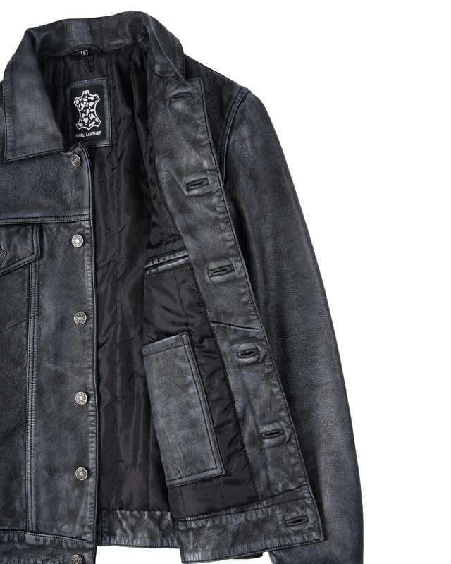 Image of Blingsoul Men's Leather Jacket - Real Full-Grain Lambskin Trucker Jacket for Men