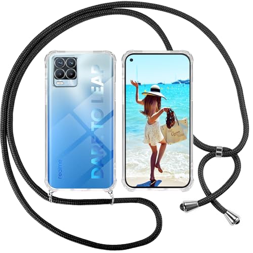 Custodia Trasparente Con Cordino Regolabile Per Realme 8 4G/8 Pro, In TPU Morbido Antiurto, Con Tracolla, Bordi Rialzati Per Fotocamera E Schermo, Rosa