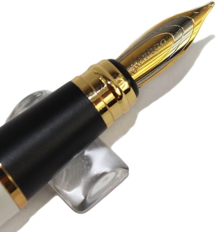 Mother of Pearl Fountain Pen Art Black Cap Push Style, White - Image 4
