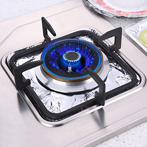Aprince Stove Burner Covers 50 Pieces Aluminum Foil Square Gas Stove Burner Covers Disposable Thicker Bib Liners Covers for Gas Top 8.7" x 8.7" - Thumbnail 4