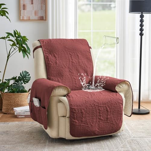 Image of Red Quilted Recliner Chair Covers, Waterproof Medium Chair Covers, Lazy Boy Chair Covers, Pet Friendly Recliner Slipcover for Dogs Cats, Washable Furniture Protector (Recliner 26 inch, Red)