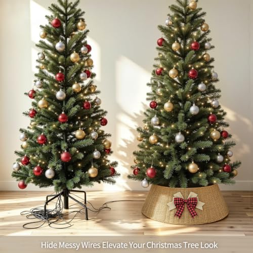 VOXOR Christmas Tree Collar with Bow Knot, Handwoven Tree Base Cover Tree Skirt Accessory for Home Decor Display, Natural (36 INCH) - image 6