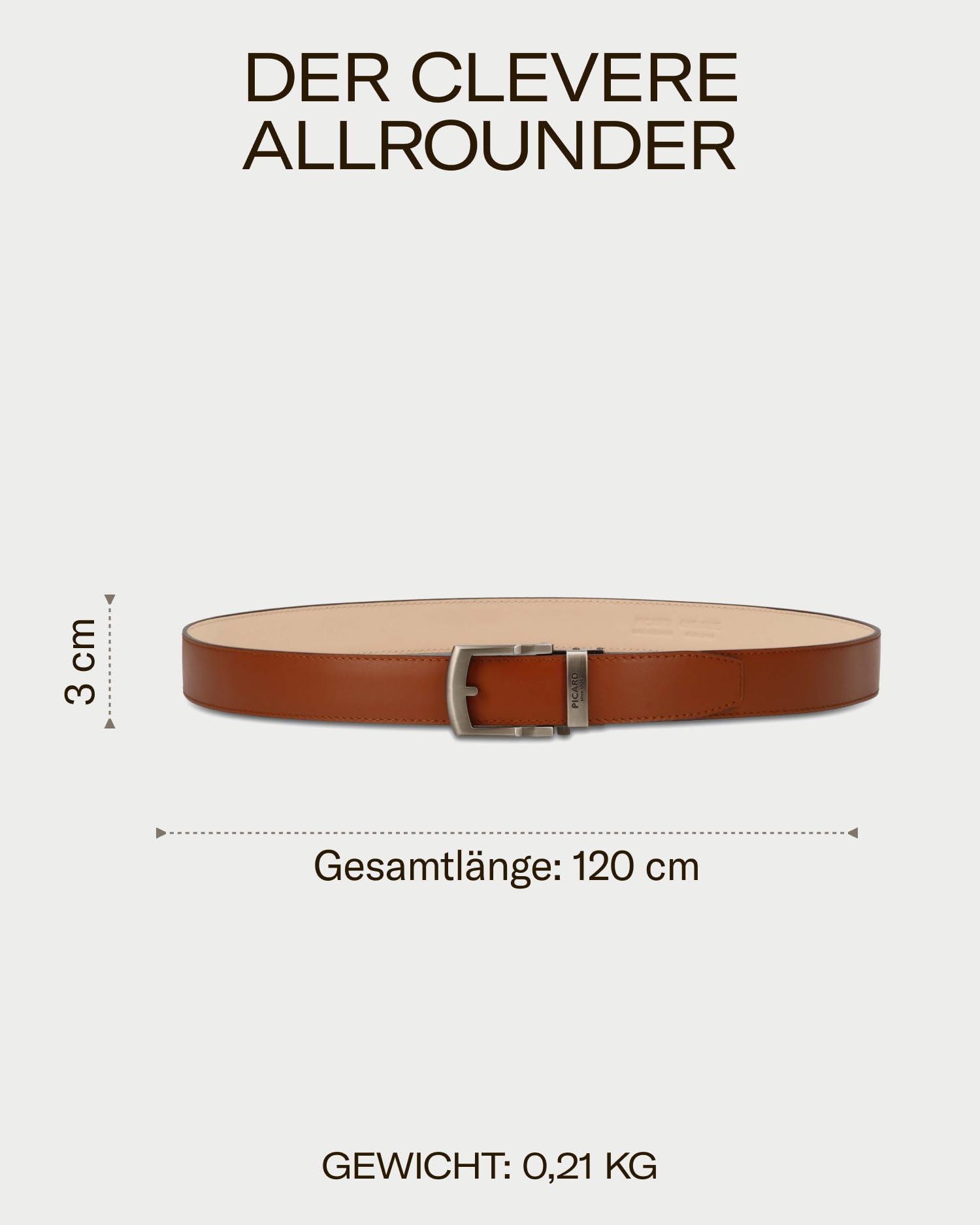 Picard Ledergürtel | Gürtel Herren stufenlos verstellbar ohne Löcher | Automatikgürtel mit Schnellverschluss | Anzuggürtel 100-110 cm auf Wunschlänge kürzbar | hochwertiges, echtes Leder