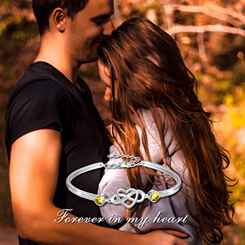 Image of AOBOCO 925 Sterling Silver Infinity Endless Love Heart Birthstone Bangle Bracelet - I Love You Forever Series Adjustable 6-8 in Bracelet with Crystals from Austria Romantic Birthday Jewelry Gift for Women Wife Girlfriend