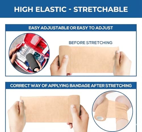 Image of Self Adhesive Bandage Wrap - Pack of 09 Assorted Colors, Non-Woven, Breathable & Water-Resistant Vet Wrap for First Aid, Sports Injury, Body Sprains, & Pets - 4 Inches