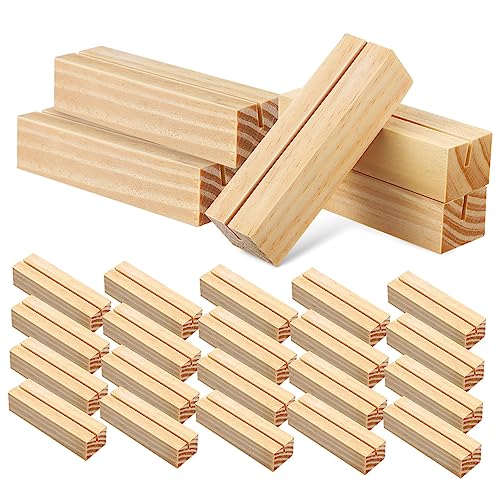 CLISPEED Wooden Card Holders Table Number Stands Rectangle 30 Pieces Wood Recipe Card Holders for Wedding Business Photo Display