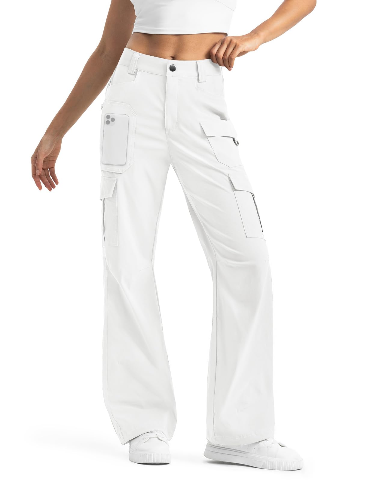Moosehill Women's-Cargo-Hiking-Pants-High-Waisted Wide Leg Water Resistance Lightweight Stretch for Work Casual Outdoor