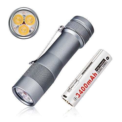 LUMINTOP FW3EL 2800 Lumen LED Flashlight 5 Modes Pocket Flashlight 3Ã—SST20 LEDs TIR Lens EDC Flashlight 18650 With Pocket Clip IP68 Waterproof (Netural White) Rechargeable Battery Included