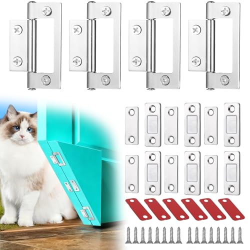 Pacify 4 Pack Cat Door Corner Hinge Silent Kitty Corner Cat Door for Interior Solid Wood Doors Easy Install Pet Door Hinge Kit for Cats (Left & Right Doors)