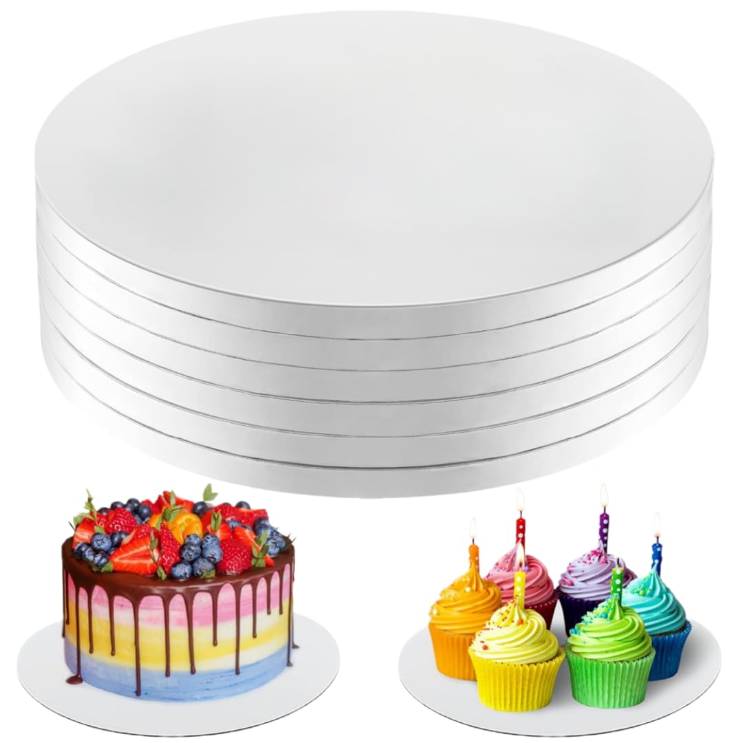 MEETOZ Cake Boards Drum 10 Inch Round, 6-Pack, White, 1/2" Thick Cardboard, Cake Decorating Supplies Sturdy Cake Corrugated Cardboard for Multi-Layer Cakes, Wedding Birthday Party