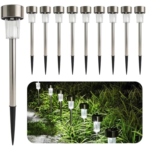 Lampe solaire de jardin LED balise extérieure étanche acier inoxydable pour allée et pelouse