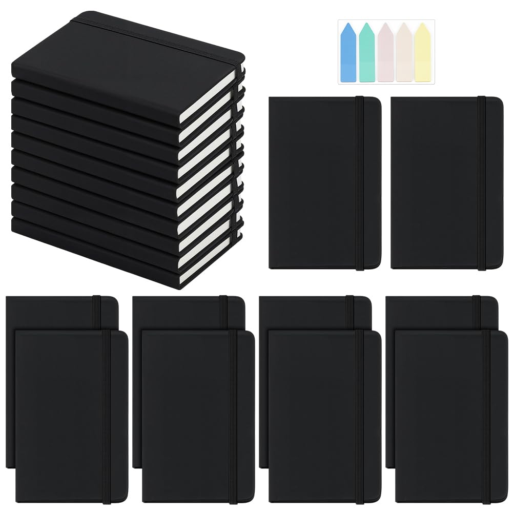 INTERWARM 20 Pack Pocket Small Notebooks Bulk, A6 Pocket Journals Hardcover College Ruled Lined Journals Portable Notepad with Adhesive Notes for Work Office Supplies, 3.7x5.6 Inch, Black