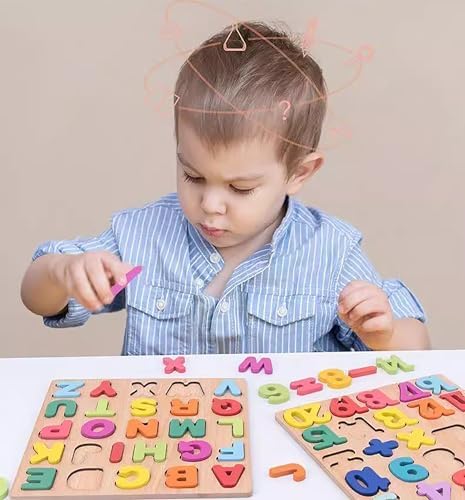 Image of Wooden Learning Educational ABCD Board for Kids, 3 Pack Montessori Puzzles Activity Toys for Toddlers & Kids | ABCD Puzzle Set | Puzzle Toys for 2 Years Old Boys & Girls (ABCD, Numbers & Shapes)