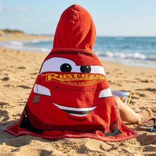Disney Cars Kapuzenhandtuch Kinder, Lightning McQueen Kinderhandtuch, Tragbares Badeponcho Kinder, Rot One Size