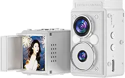 Andoer Câmera digital retrô S11, câmera CCD de lente dupla, estilo TLR portátil, apontar e fotografar, compacto, pequeno, 6 filtros para iniciantes, adolescentes, adultos, preto, branco