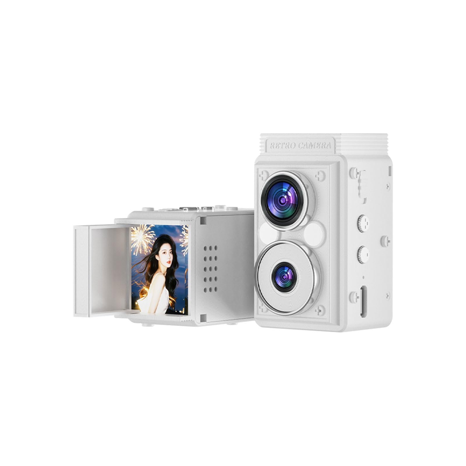 Andoer S11 Digital Camera Retro, Dual Lens CCD Camera, Portable TLR Style Retro Point and Shoot Compact Small wit 6 Filter for Beginners Teens Adults Black, White-picture-10