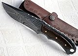 Poshland BC-205, Custom Handmade Full Tang Damascus Steel Skinner Knife - Brown Jute Micarta Handle