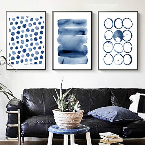 Impression d'art mural bleu abstrait pop premium toile 70x100cm x3