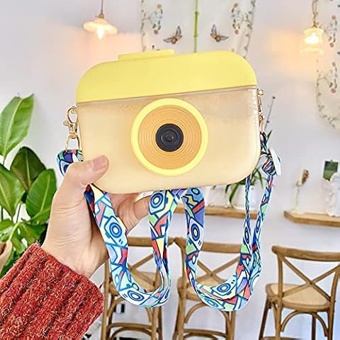 jingyuKJ Kawaii Water Bottle With Straw 400ml Cute Kawaii Camera Shape Water Bottle With Adjustable Shoulder Strap Portable Drinking Bottle for School Travel Outdoor Cover