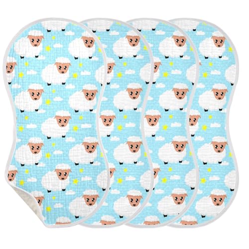 Adorable Sheep Pattern Muslin Burp Cloths for Baby 4-Layer Absorbent Cotton Large 22