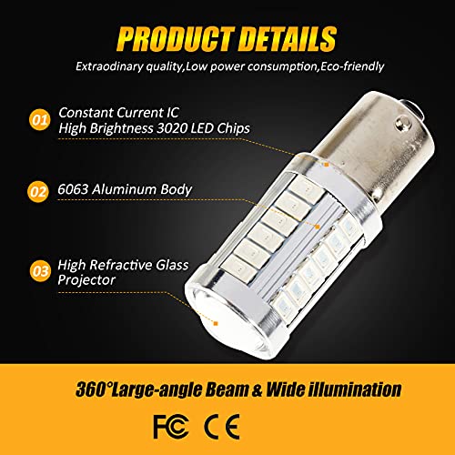 Auxbeam 1156 LED Brake Bulbs, Super Bright Red P21W BA15S LED Bulbs for Brake/Tail Light, 12V-3030 SMD Chipsets Bulb with Projector, Pack of 2 - Image 6