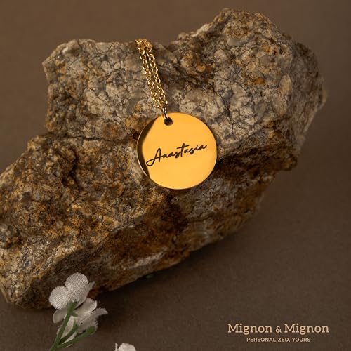 MignonandMignon Personalized Coin Name Necklace Custom Engraved Jewelry Gift for Bridesmaid Birthday Handmade Jewelry for Women Mom Gift for Her – LCN-N2