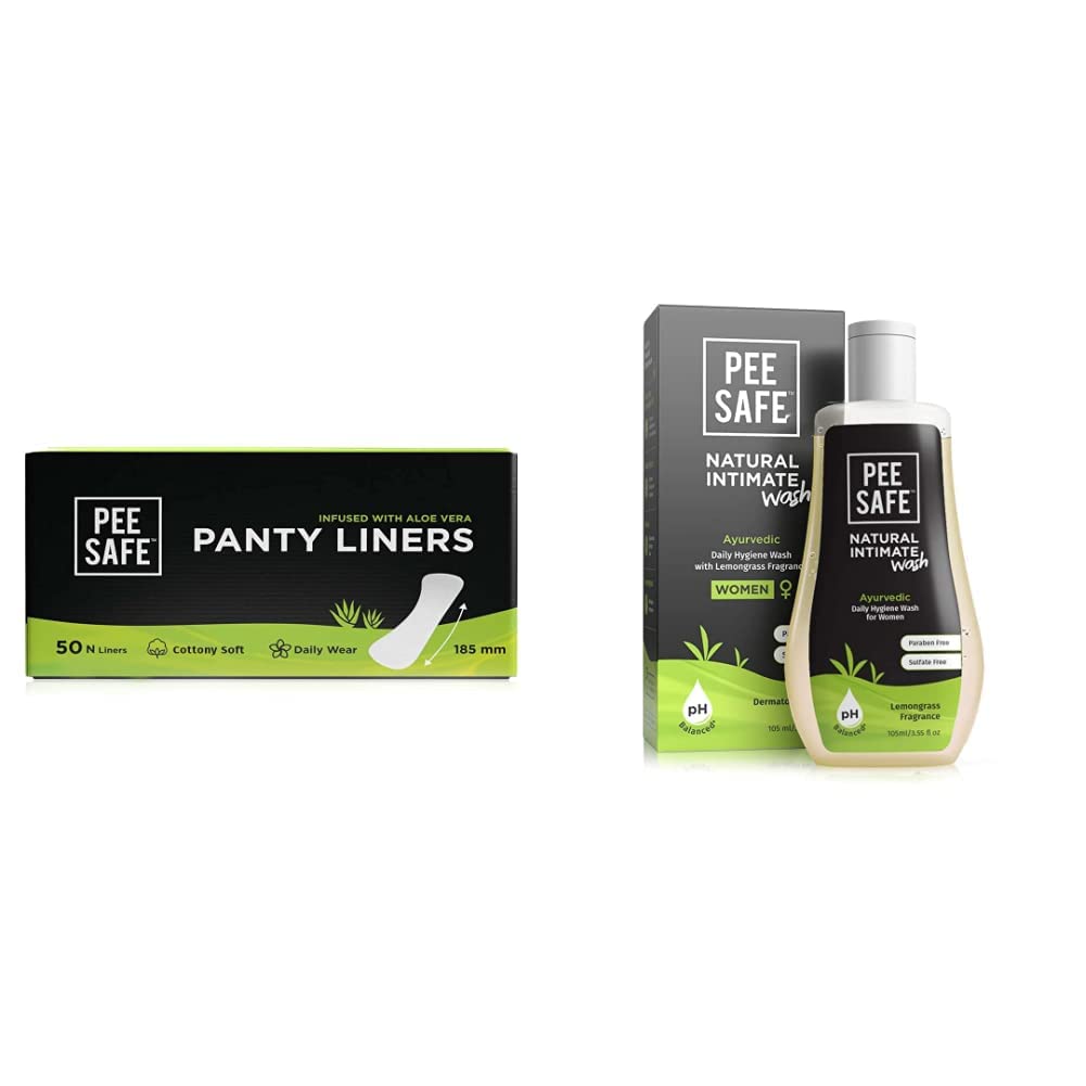 PEESAFE Aloe Vera Panty Liners (Set of 2, 50 Count) + Pee Safe Natural Intimate Wash – 105 ml PEESAFE Aloe Vera Panty Liners (Set of 2, 50 Count) + Pee Safe Natural Intimate Wash – 105 ml