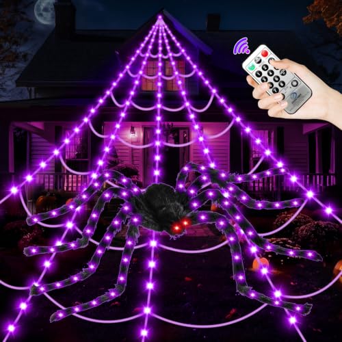 Halloween Decorations Outdoor, 250 LED Halloween Giant Spider Web Lights, 200" Lighted