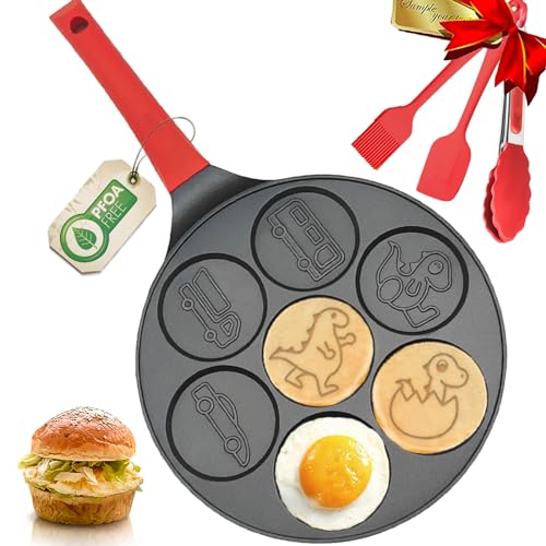 Image of DAYOOH Dinosaur Egg Pan Omelet Pan Silver Dollar Pancake Pan Pancake Maker Breakfast 7-Cups Car Truck Pancake Mold Nonstick Egg Cooker