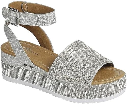 Forever Link Women Rhinestone Ankle Strap Crystal Platform Sandals-Luxury-96