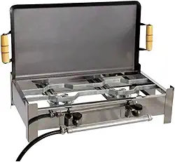 Fogareiro Fogão Inox 2 Bocas Mais Chapa Com Kit Gás E003