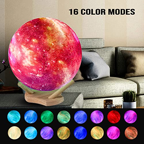 Brewish Moon Lamp|3D Galaxy Printed 5.9-Inch Led Globe Night Light| Touch Control Usb 16 Color Changing Mood Lamp With Hanging Hook, Wood Stand & Remote| Interesting Finds Gift For Kids, Women & Men #TOP1