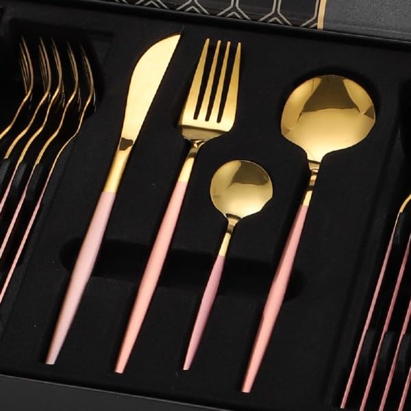 Premium Besteck-Set 6 Personen 24-tlg Edelstahl Essbesteck (Rosa/Gold - CF-22129)