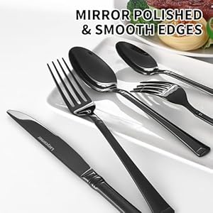 Black Silverware Set Service for 8, 18/10 Stainless Steel, 45 Piece Set, Flatware Cutlery Set with Serving Utensils, Mirror Polished Black Silverware Set Service for 8 1810 Stainless Steel 45 Piece Set Flatware Cutlery Set with Serving Utensils Mirror Polished