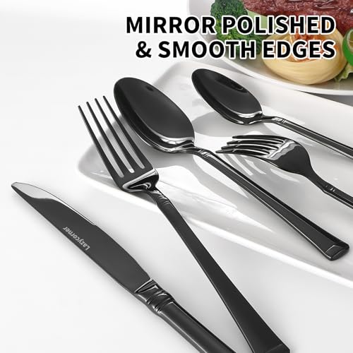Black-Silverware-Set-Service-for-8-1810-Stainless-Steel-45-Piece-Set-Flatware-Cutlery-Set-with-Serving-Utensils-Mirror-Polished Black Silverware Set Service for 8 1810 Stainless Steel 45 Piece Set Flatware Cutlery Set with Serving Utensils Mirror Polished